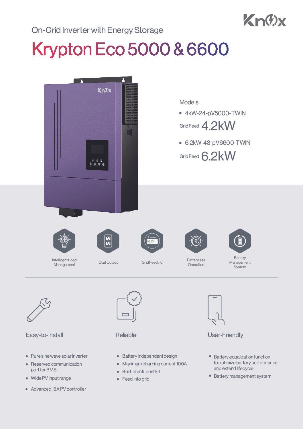 Knox Krypton ECO-6600 6.2kW PV6600W Hybrid Solar Inverter